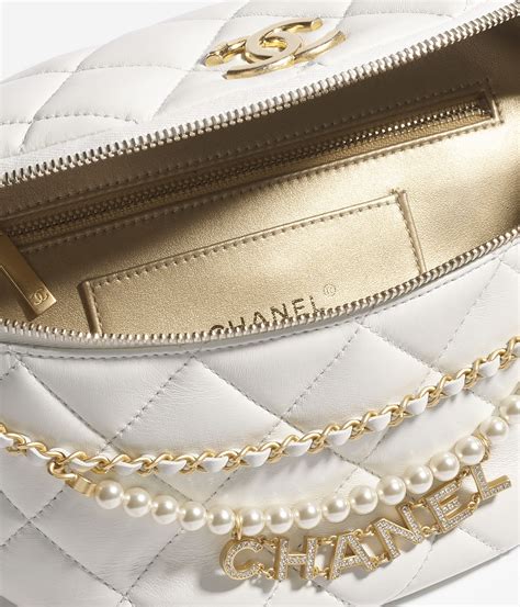 Waist bag, Shiny lambskin, imitation pearls & gold